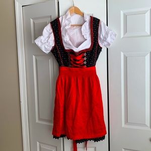 Authentic German Oktoberfest Dirndl, EU 44 (US 12/14), Black and Red